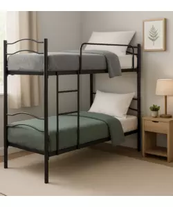 Letto a castello smontabile in metallo nero con rete a listelli 80x190 cm