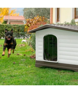 CUCCIA PER CANI DA ESTERNO FERPLAST "DOGVILLA 110" CON PARETE RIBALTABILE IN RESINA GRIGIO 111x84x79 CM