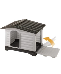CUCCIA PER CANI DA ESTERNO FERPLAST "DOGVILLA 110" CON PARETE RIBALTABILE IN RESINA GRIGIO 111x84x79 CM