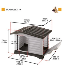 CUCCIA PER CANI DA ESTERNO FERPLAST "DOGVILLA 110" CON PARETE RIBALTABILE IN RESINA GRIGIO 111x84x79 CM