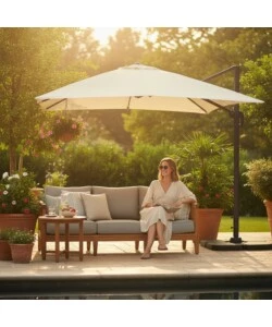 OMBRELLONE DA GIARDINO QUADRATO CON BRACCIO LATERALE EUROGARDEN "TOP TIME" IN POLIESTERE ECRÙ 3X3 M