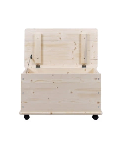 BAULE PORTATUTTO IN LEGNO CON RUOTE CON CAPACITÀ 70 LITRI, 73X40X42,5 CM
