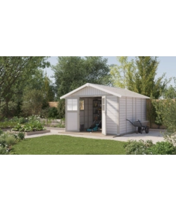 CASETTA DA GIARDINO IN PVC GROSFILLEX "DECO 11" BIANCO E GRIGIO-VERDE 370X407X250 CM - COD. 22911140