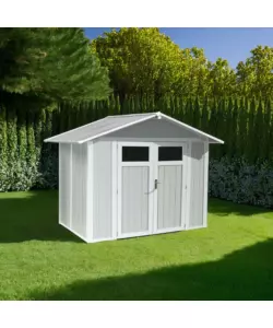 CASETTA DA GIARDINO IN PVC GROSFILLEX "UTILITY 4" GRIGIO-VERDE E BIANCO 295X188X236 CM - COD. AB804138