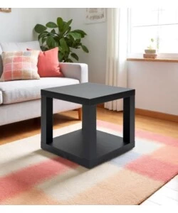 CUBO MULTIFUNZIONE TAVOLINO E COMODINO IN MDF E PVC NERO 40X40X38 CM