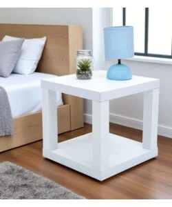 CUBO MULTIFUNZIONE TAVOLINO E COMODINO IN MDF E PVC BIANCO 40X40X38 CM