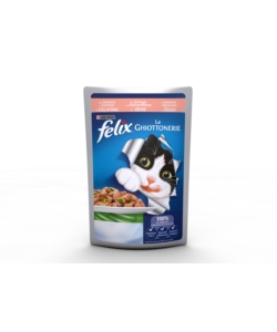 FELIX LE GHIOTTONERIE, ALIMENTO UMIDO PER GATTO AL SALMONE E ZUCCHINE IN GELATINA.