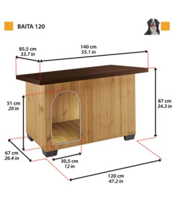 CUCCIA PER CANI DA ESTERNO "BAITA 120" IN LEGNO, 140X85,5X87 CM - FERPLAST