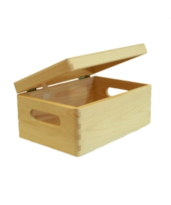 SCATOLA MULTIUSO CON COPERCHIO "WOOD BOX" IN LEGNO MARRONE CHIARO, 30X20X14 CM