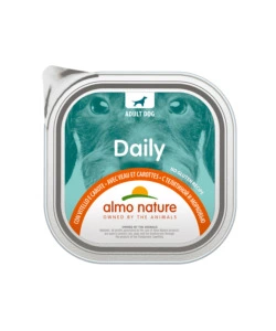 VASCHETTA DA 300 GR. CON VITELLO E CAROTE, ALIMENTO UMIDO PER CANI.