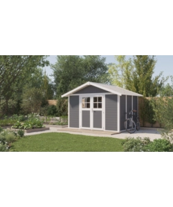 CASETTA DA GIARDINO IN PVC GROSFILLEX "DECO 7" GRIGIO SCURO E BIANCO 370X298X250 CM - COD. 23007276