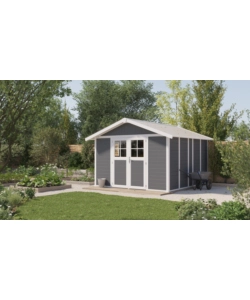 CASETTA DA GIARDINO IN PVC GROSFILLEX "DECO 11" GRIGIO SCURO E BIANCO 370X407X250 CM - COD. 23011276