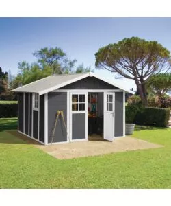 CASETTA DA GIARDINO IN PVC GROSFILLEX "DECO 11" GRIGIO SCURO E BIANCO 370X407X250 CM - COD. 23011276