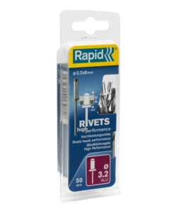 RIVETTI DIAMETRO 3.2X8MM. ALU + PUNTA DA TRAPANO BLISTER DA 50