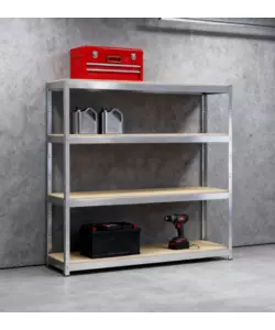 SCAFFALE IN METALLO E LEGNO "JOKER" IN KIT CON 4 RIPIANI, 200x70x200 CM - GRIMA