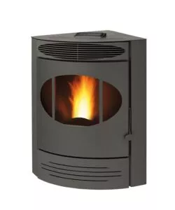 Stufa a pellet ventilata angolare Caris "Gemma" grigio 12 kW