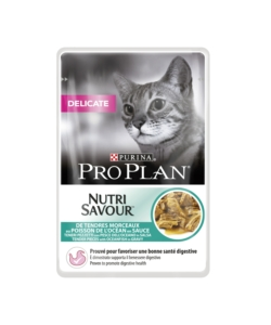 PRO PLAN DELICATE,  ALIMENTO UMIDO PER GATTO, TENERI PEZZETTI IN SALSA CON PESCE DELL'OCEANO.