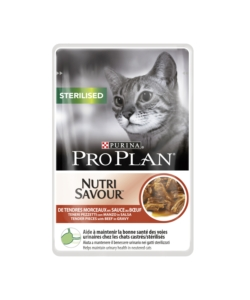 PRO PLAN  STERILISED, ALIMENTO UMIDO PER GATTO, TENERI PEZZETTI IN SALSA CON MANZO.