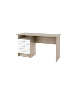 SCRIVANIA IN MDF EFFETTO QUERCIA CON TRE CASSETTI BIANCHI, 72X48X120 CM