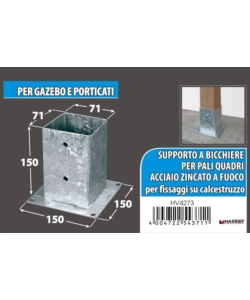 PORTAPALI ANCORAGGIO D'APPOGGIO PER TRAVI 71 X 71 X 150 X 150 MM.