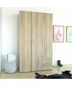 ARMADIO "SPACE" CON 3 ANTE E 3 CASSETTI EFFETTO QUERCIA, 115,8X49,50X200,40H CM