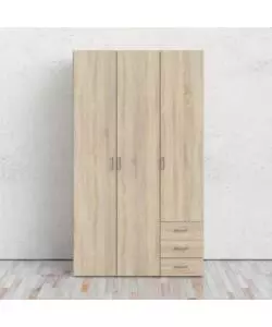 ARMADIO "SPACE" CON 3 ANTE E 3 CASSETTI EFFETTO QUERCIA, 115,8X49,50X200,40H CM