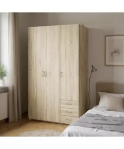 ARMADIO 3 ANTE BATTENTI "SPACE" CON 3 CASSETTI EFFETTO QUERCIA 115,8X49,50X200,40 CM