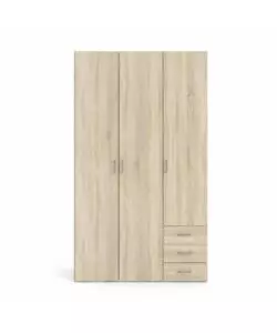 ARMADIO "SPACE" CON 3 ANTE E 3 CASSETTI EFFETTO QUERCIA, 115,8X49,50X200,40H CM