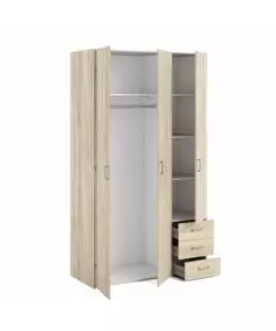 ARMADIO "SPACE" CON 3 ANTE E 3 CASSETTI EFFETTO QUERCIA, 115,8X49,50X200,40H CM