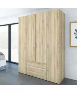 ARMADIO "SPACE" CON 4 ANTE 3 CASSETTI EFFETTO QUERCIA, 154X49,5X200,4H CM