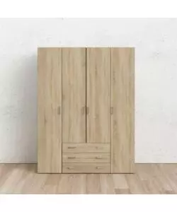 ARMADIO "SPACE" CON 4 ANTE 3 CASSETTI EFFETTO QUERCIA, 154X49,5X200,4H CM