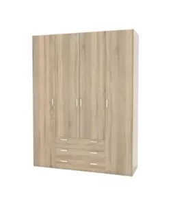 ARMADIO "SPACE" CON 4 ANTE 3 CASSETTI EFFETTO QUERCIA, 154X49,5X200,4H CM