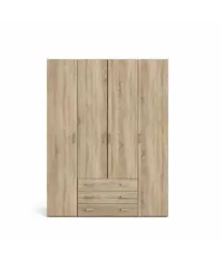 ARMADIO "SPACE" CON 4 ANTE 3 CASSETTI EFFETTO QUERCIA, 154X49,5X200,4H CM