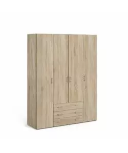 ARMADIO "SPACE" CON 4 ANTE 3 CASSETTI EFFETTO QUERCIA, 154X49,5X200,4H CM