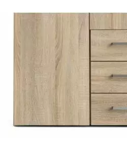 ARMADIO "SPACE" CON 4 ANTE 3 CASSETTI EFFETTO QUERCIA, 154X49,5X200,4H CM