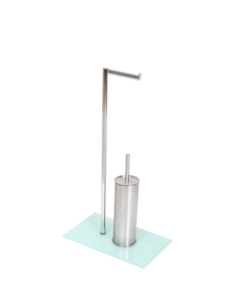 COLONNINA PORTAROTOLO BAGNO CON PORTASCOPINO IN VETRO
