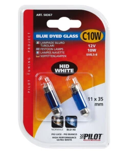 LAMPADA SILURO BLUE DYED GLASS 12V - (C10W) - 11X35 MM - 10W - SV8,5-8 - 2 PZ  - BLISTER  58367