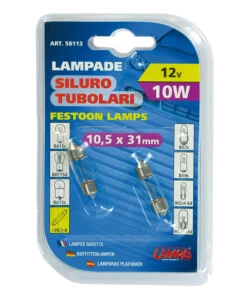 LAMPADA SILURO 12V - 11X31 MM - 10W - SV8,5-8 - 2 PZ  - D/BLISTER  58113
