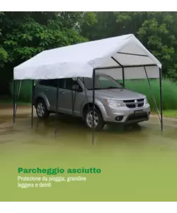 TETTOIA AUTO SINGOLA EUROGARDEN "ERCOLE" IN ACCIAIO E TESSUTO BIANCO 270X490X270 CM