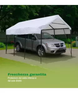 TETTOIA AUTO SINGOLA EUROGARDEN "ERCOLE" IN ACCIAIO E TESSUTO BIANCO 270X490X270 CM