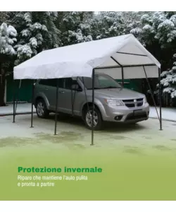 TETTOIA AUTO SINGOLA EUROGARDEN "ERCOLE" IN ACCIAIO E TESSUTO BIANCO 270X490X270 CM