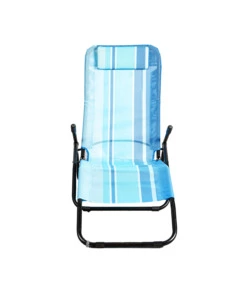 SDRAIO PIEGHEVOLE RECLINABILE CON BRACCIOLI EUROGARDEN "RELAX" IN POLIESTERE FANTASIA A RIGHE AZZURRO 186X62X98 CM