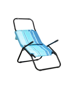 SDRAIO PIEGHEVOLE RECLINABILE CON BRACCIOLI EUROGARDEN "RELAX" IN POLIESTERE FANTASIA A RIGHE AZZURRO 186X62X98 CM