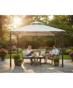 GAZEBO DA GIARDINO CON DOPPIO TETTO EUROGARDEN "DELUXE" IN ACCIAIO ECRÙ 3X3 M