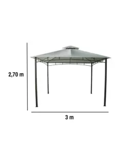 GAZEBO DA GIARDINO CON DOPPIO TETTO EUROGARDEN "DELUXE" IN ACCIAIO ECRÙ 3X3 M
