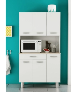 MOBILE BUFFET CON 6 ANTE E 1 CASSETTO BIANCO E ACACIA, 101x42,3x185,3 CM