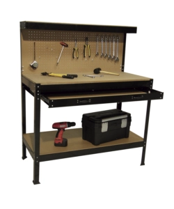 BANCO DA LAVORO EASY SYSTEM CON PANNELLO PREFORATO IN METALLO E MDF 119X59X90/150 CM