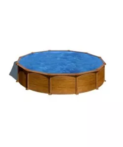 PISCINA FUORI TERRA ROTONDA GRE "MAURITIUS" IN ACCIAIO EFFETTO LEGNO 550X550X132 - COD. KITPR558WO
