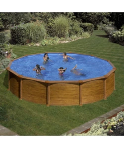 PISCINA FUORI TERRA ROTONDA GRE "MAURITIUS" IN ACCIAIO EFFETTO LEGNO 550X550X132 - COD. KITPR558WO