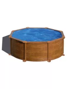 PISCINA FUORI TERRA ROTONDA GRE "MAURITIUS" IN ACCIAIO EFFETTO LEGNO 460X460X132 - COD. KITPR458WO